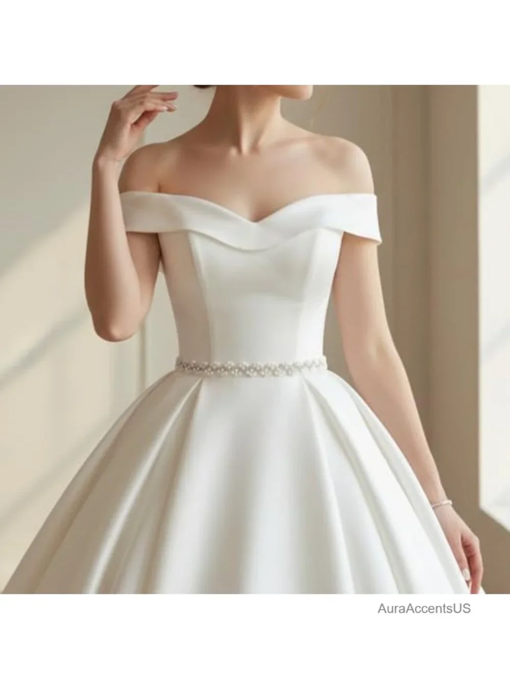 Faux Pearl & Crystal Bridal Wedding Belt Sash Organza Ribbon